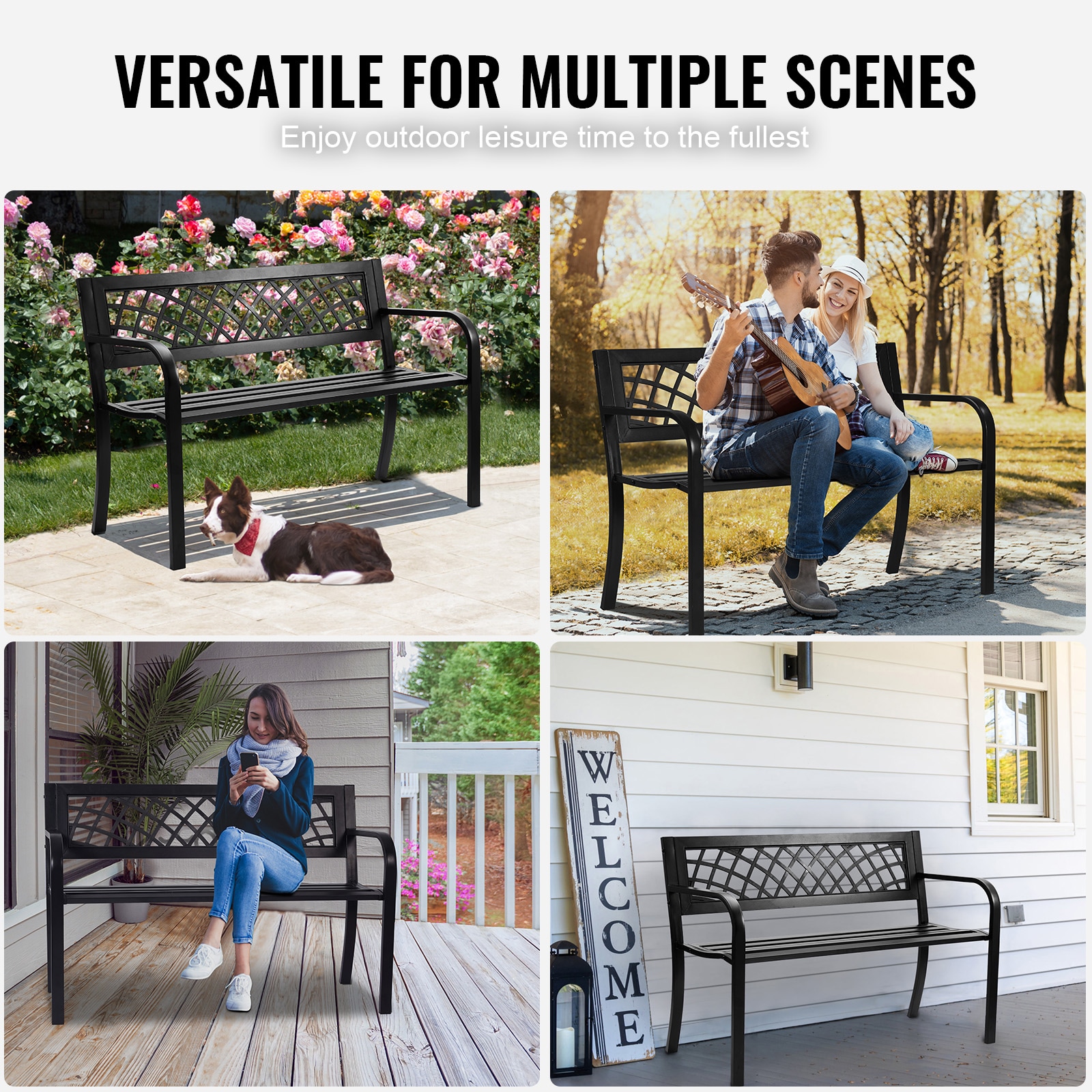 Outdoor Garden Bench With Backrest And Armrests For Patio Yard_voghion.com